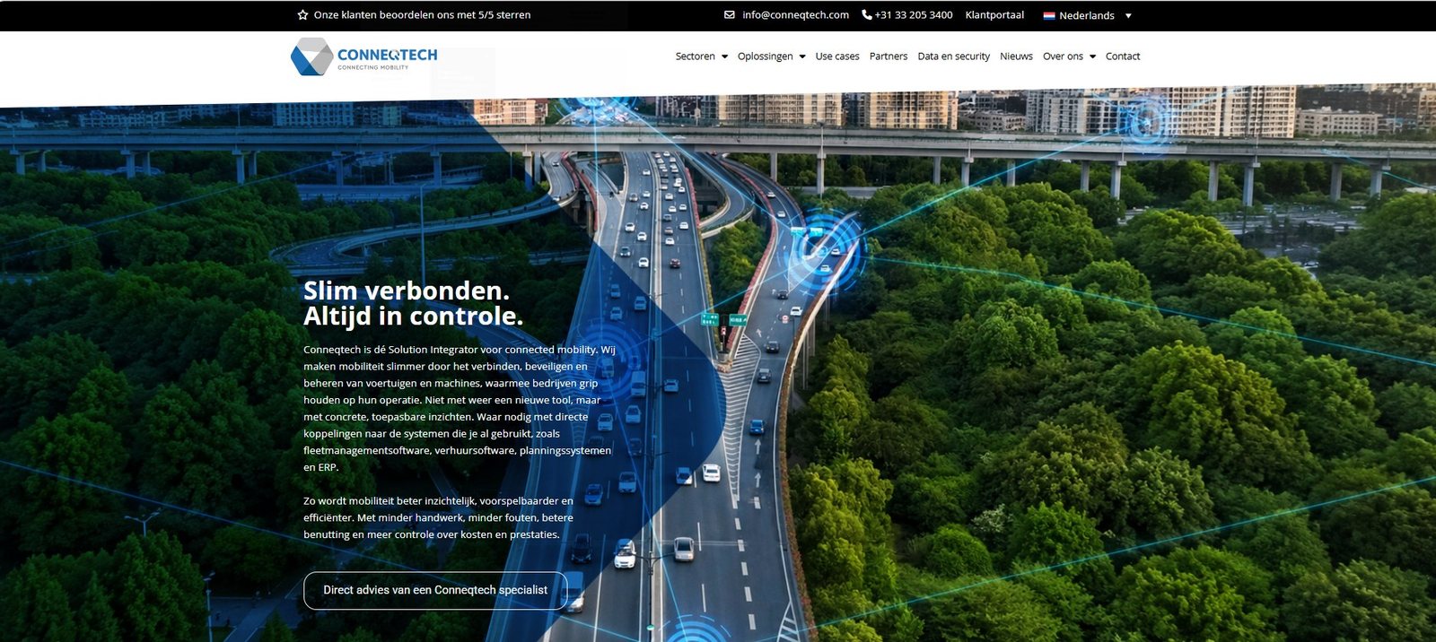 Homepage van conneqtech.com: Slim verbonden. Altijd in controle.